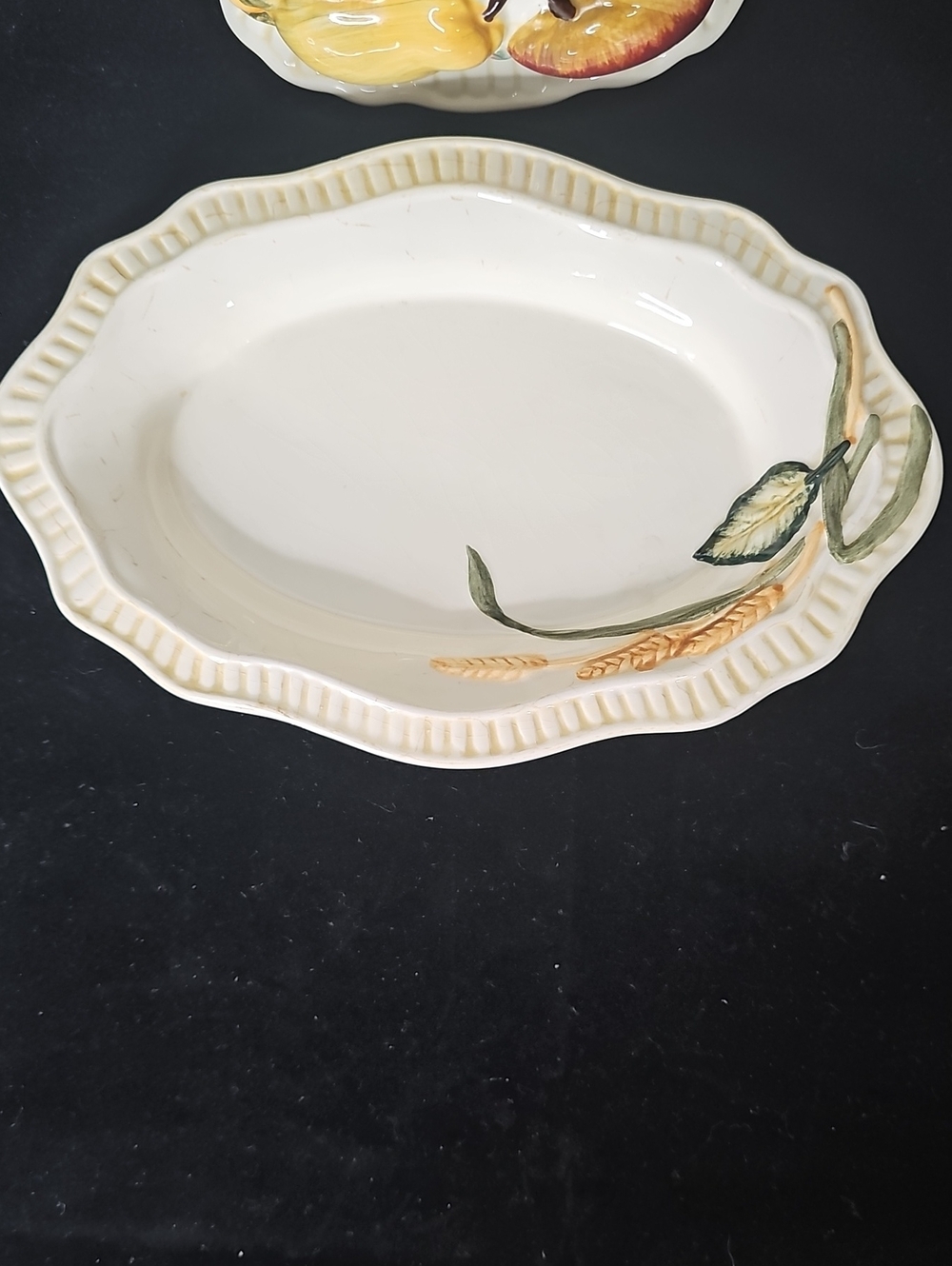 Vintage Bella Casa Fruit Ceramic Gravy Boat with Underplate Yellow & Red Accents - Picture 2 of 7